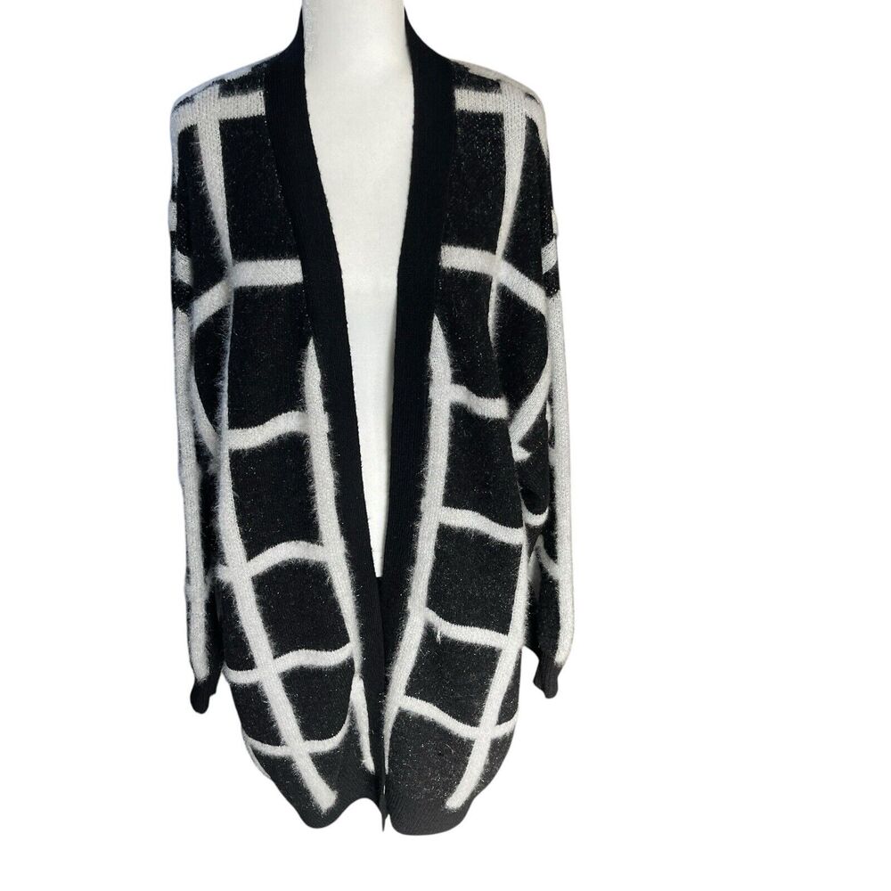 Davi & Dani Cardigan Sweater Womens Plus Size 2X Windowpane Eyelash‎ Open Front